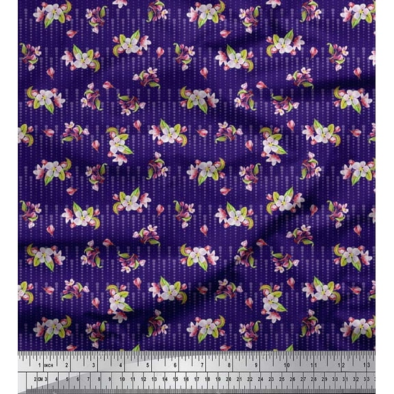 Soimoi Cotton Duck Fabric Dot,Leaves & Periwinkle Floral Printed Craft Fabric by the Yard 42 Inch Wide