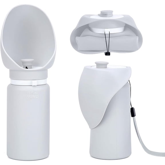 Portable Dog Water Bottle, 2-in-1 Leak Proof & Collapsible Silicone Pet Dispenser with Built-in Bowl, Food Grade Travel Cup for Walking, Hiking (19oz/550ml, Blue)