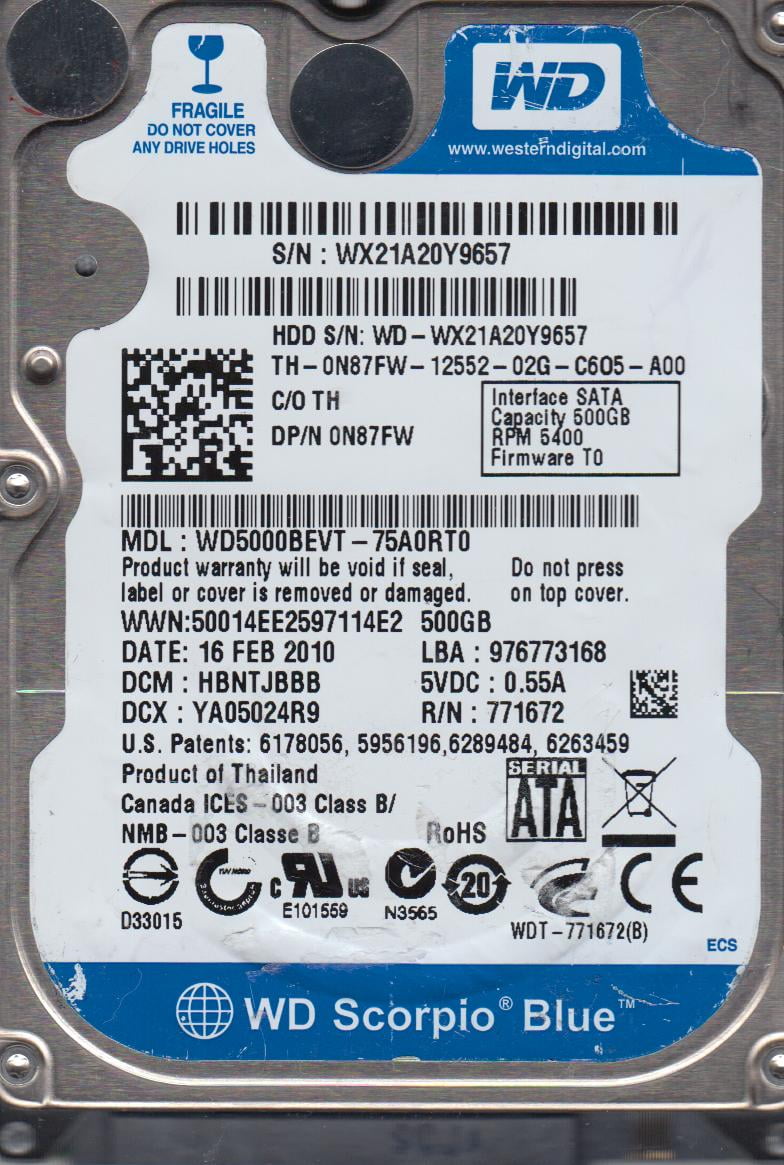 HANTJAB Western Digital WD5000BPKT-22PK4T0 500GB DCM HANTJAB Western Digital WD5000BPKT-22PK4T0 500GB DCM