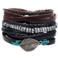 thumbnail image 1 of Pulsera de cordón de cuero tejido para hombres y mujeres, brazalete moderno cuentas de hojas de cuero, 1 of 9