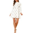 thumbnail image 3 of INSPIRE CHIC Women's Valentine's Day Dress Long Sleeves Turn Down Collar Button Floral Mini Shirt Dresses XS White, 3 of 9