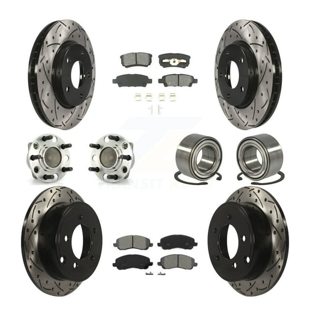 Transit Auto Front Rear Hub Bearing Assembly Coated Disc Brake Rotor and Semi-Metallic Pads Kit (10Pc) for Car Dodge Caliber with 276mm Diameter Left Right Driver Passenger Side KBB-107431