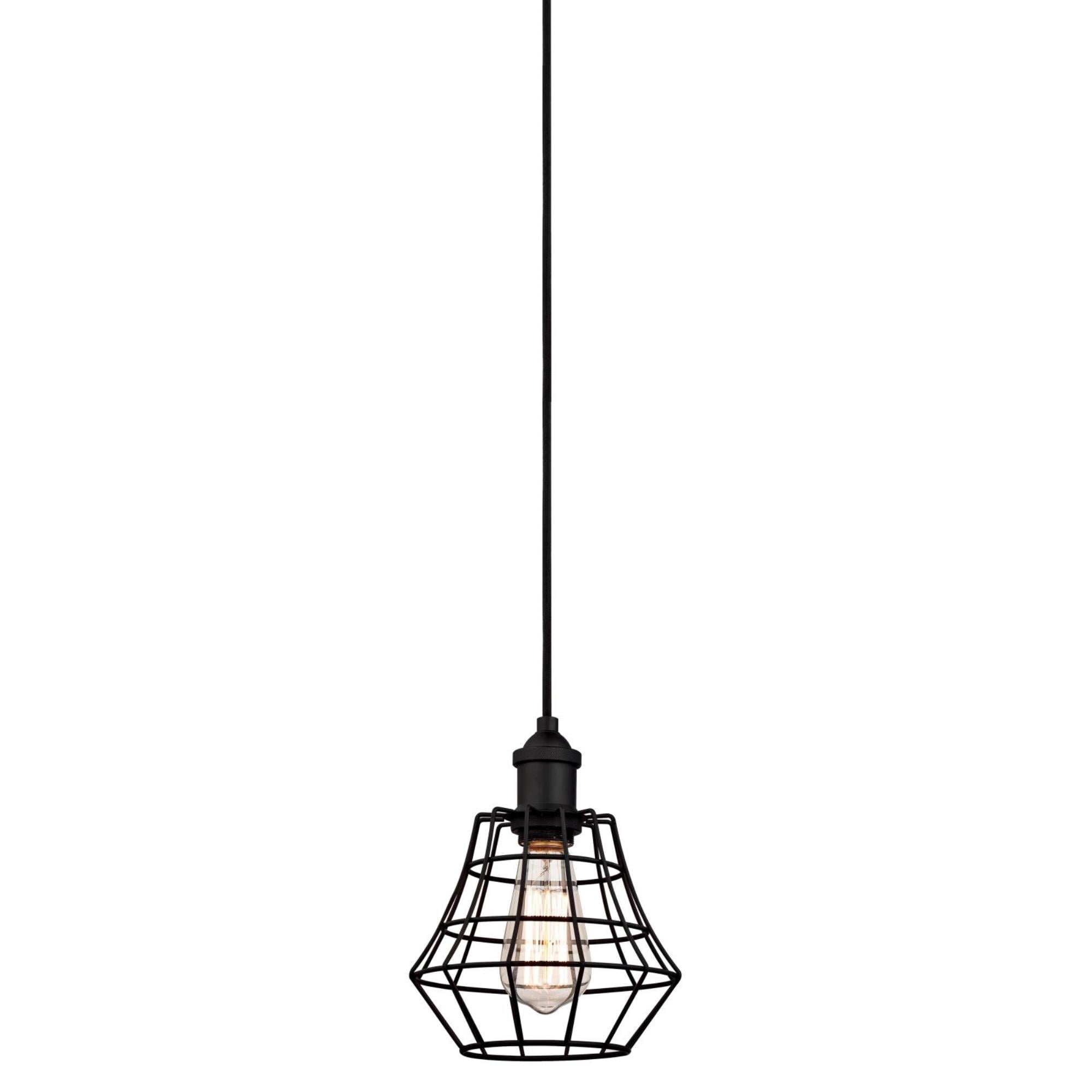 Westinghouse Lighting Nathaniel One-Light Indoor Mini Pendant, Matte Black Finish with Angled Bell Cage Shade