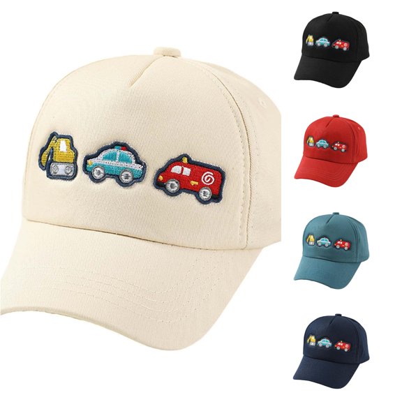 Krdevn Solid Kids Baseball Cap Cartoon Excavator Police Fire Truck Embroidery Adjustable Lightweight Sun Hat for Unisex Toddler Boys Girls Spring Summer Outdoor Casual Cap
