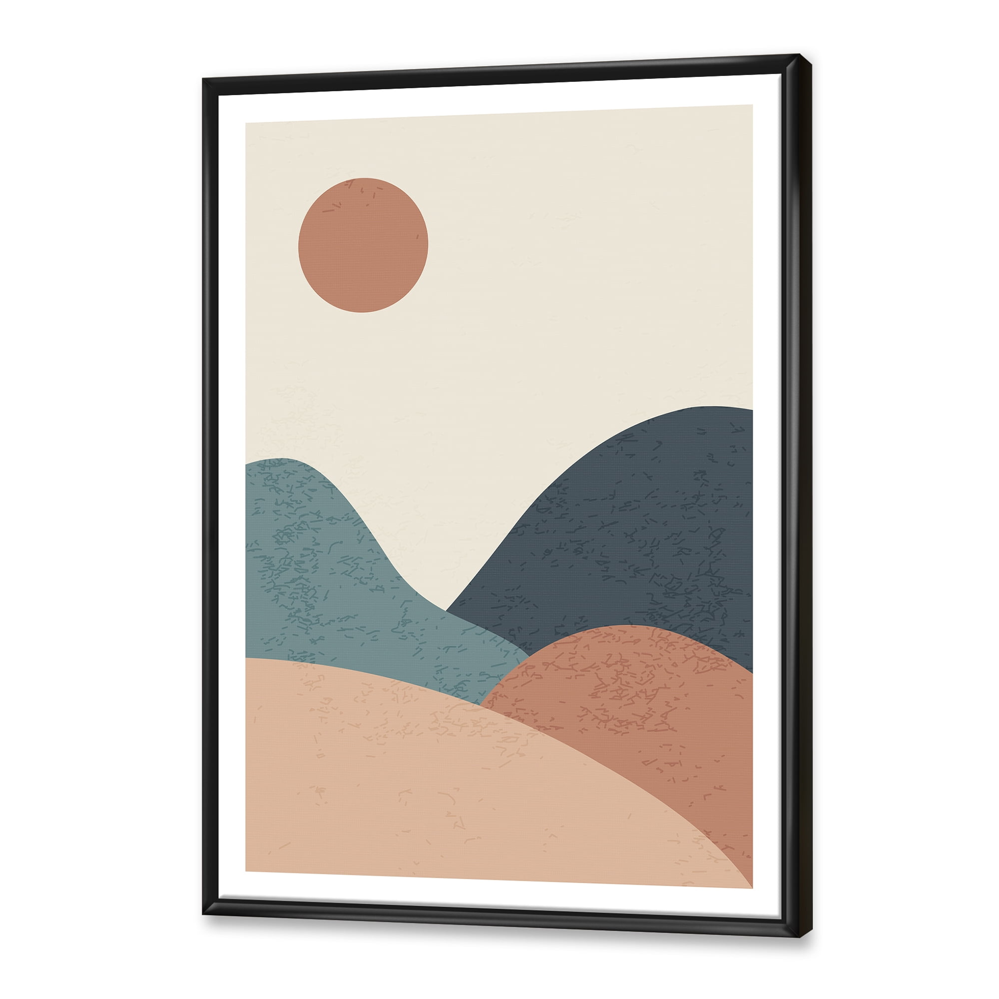 Designart 'Minimalist Vintage Landscape With Lake At Sunset' Modern Framed Canvas Wall Art Print