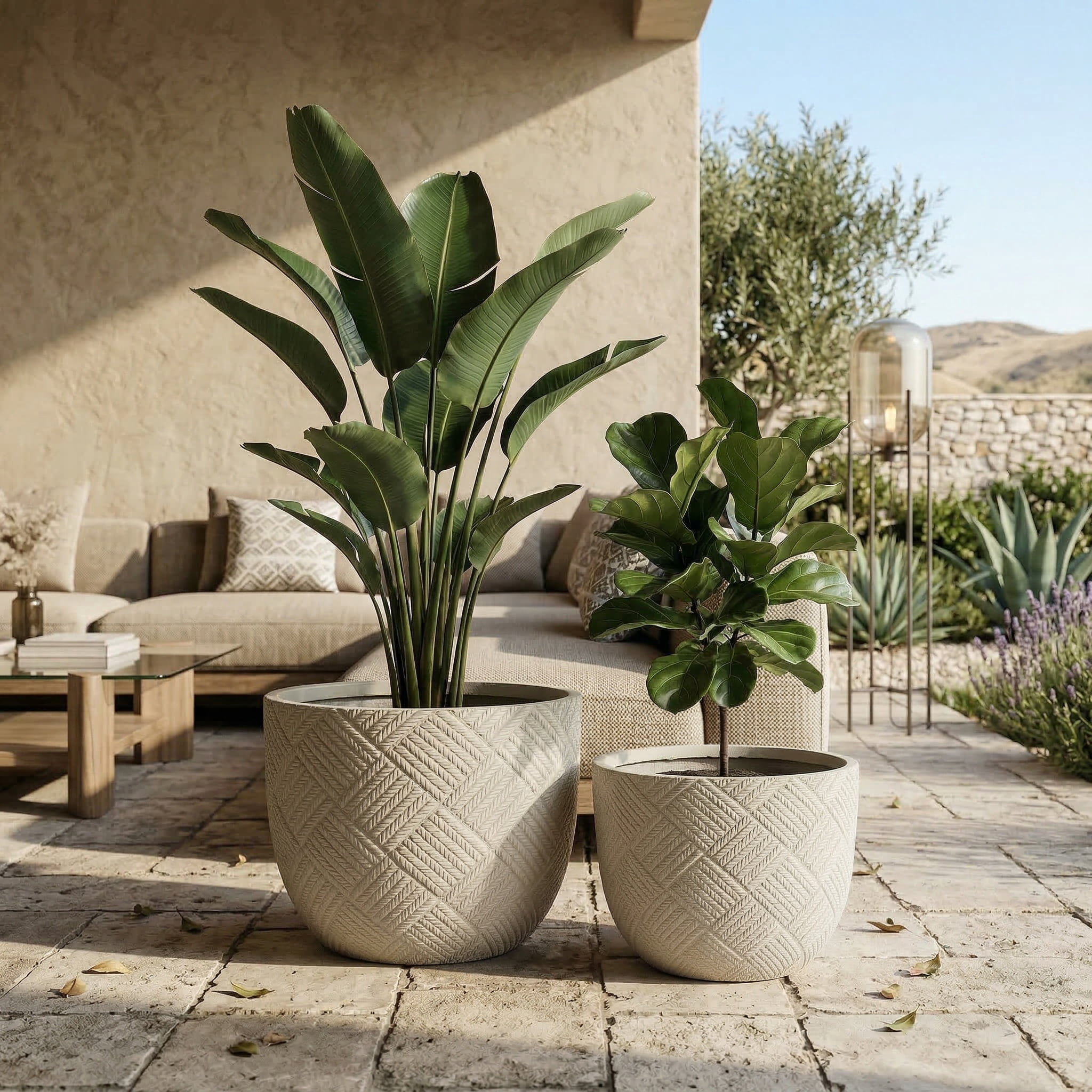 Concrete Planter, 2 Pack Round Flower Pot with Drainage Hole for Garden Balcony Patio Yard, Grey