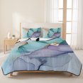 thumbnail image 3 of Twin Quilt Set 68''x86'', Teal Purple Marble Lightweight Summer Bedspread Coverlet Set with 2 Pillow Shams, Modern Abstract Luxury Ink Painting Breathable All Season Quilt Bedding for Dorm/Bedroom, 3 of 9