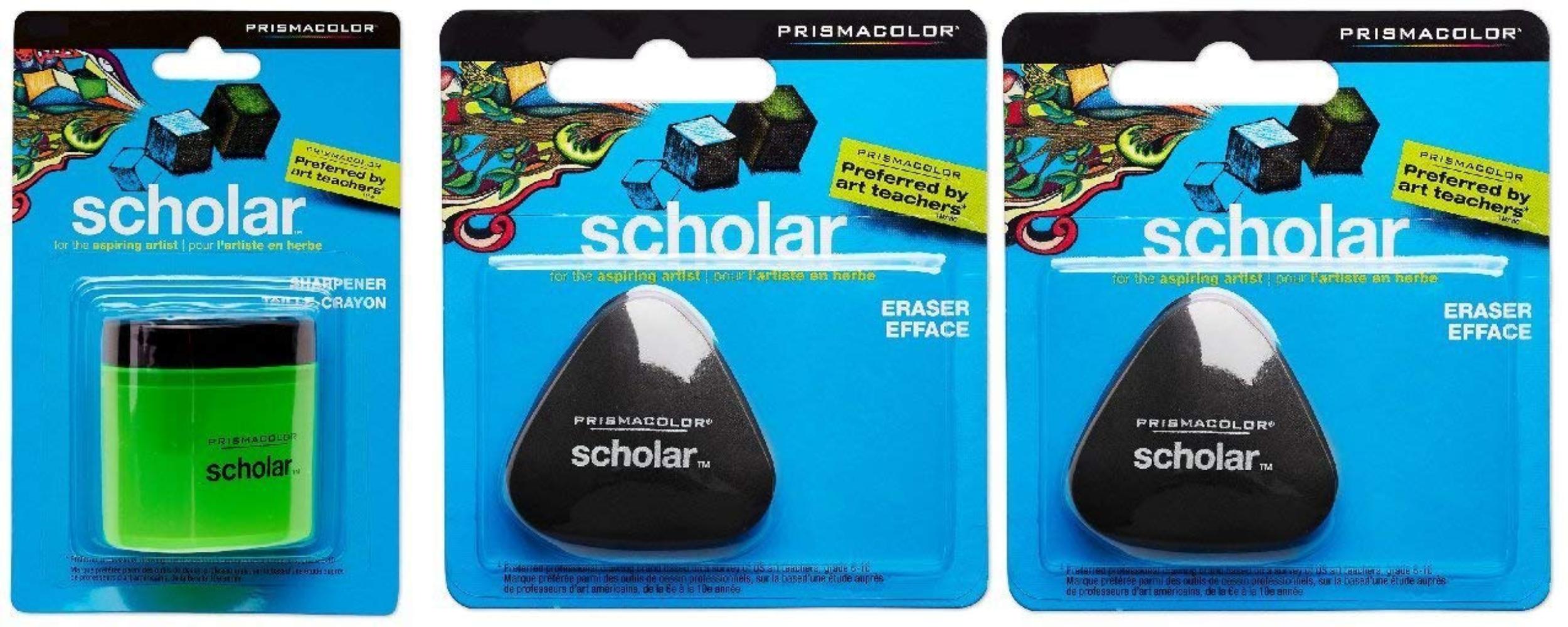 Scholar Colored Pencil Sharpener & Two Erasers, Keep your tools as sharp as your mind with the