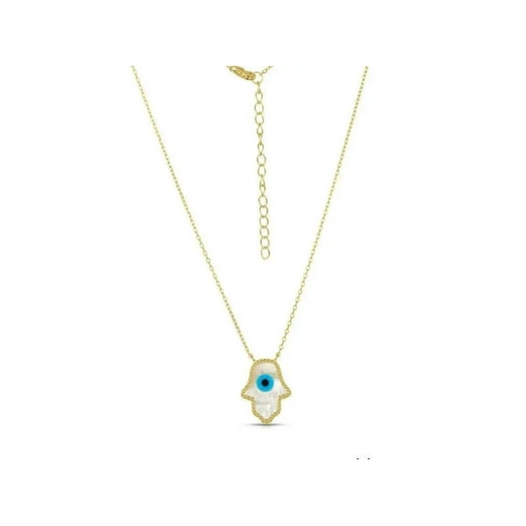 ADIRFINE 925 Sterling Silver Mother Of Pearl Hamsa Pendant Necklace Choker