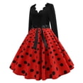 thumbnail image 3 of QLEICOM Halloween Costumes, Vintage V Neck 1950s Housewife Evening Party Prom Dress for Women, Retro Swing Cocktail Party Dress, Halloween Skull Print Long Sleeve Slim Dress V XXL, 3 of 4