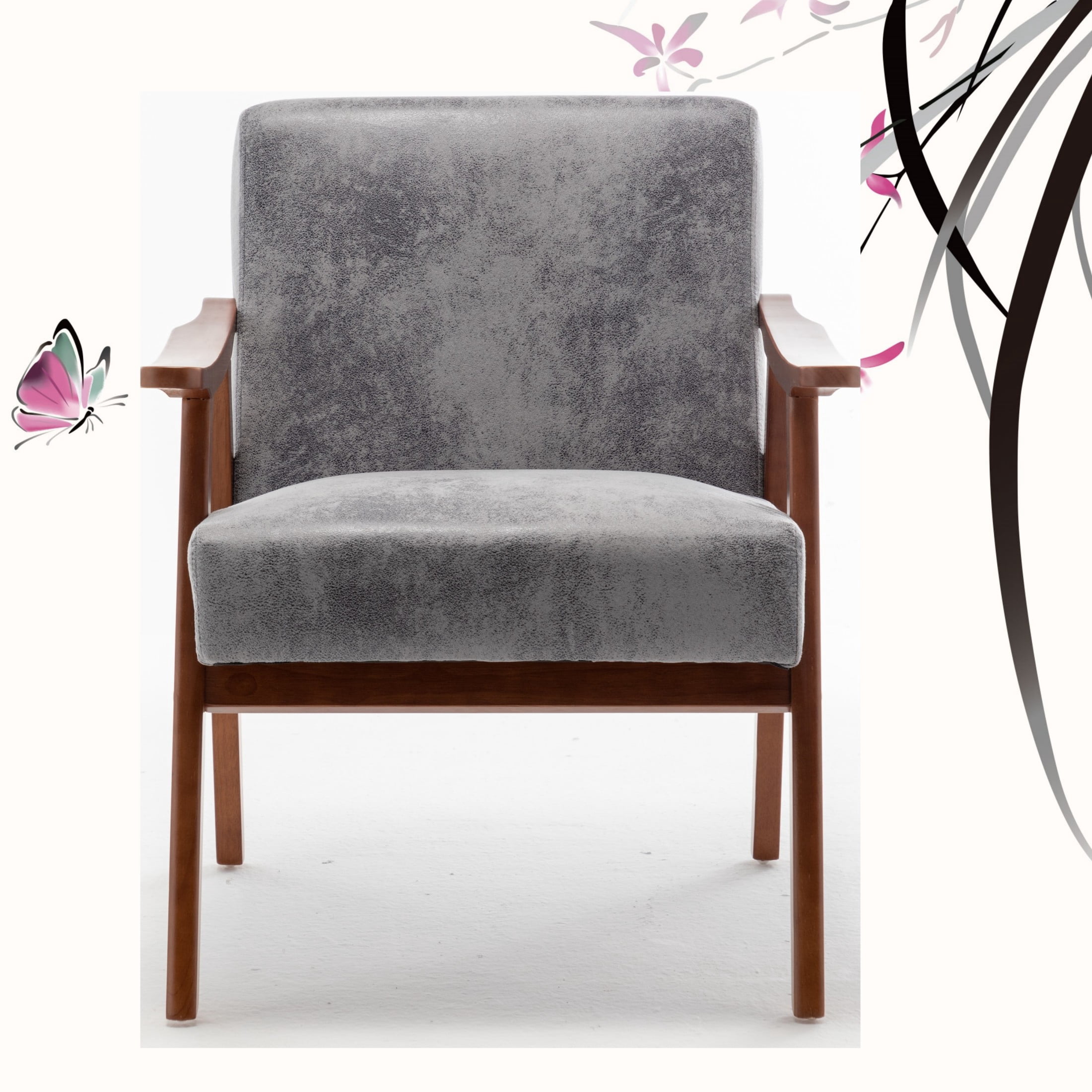 GDF Studio Mid-Century Modern Accent Chair with Microfiber Upholstery & Solid Wood Frame, Gray