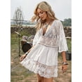 thumbnail image 3 of JYLFC Womens Lace Bathing Suit Cover Up V-Neck Swimsuit Coverups Loose Swimwear Beach Dress Beachwear, White, 3 of 7