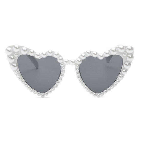 OJSFQUFP Heart Shape Sunglasses Love Heart Pearl Sunglasses for Women White Glasses Party Bride Sunglasses
