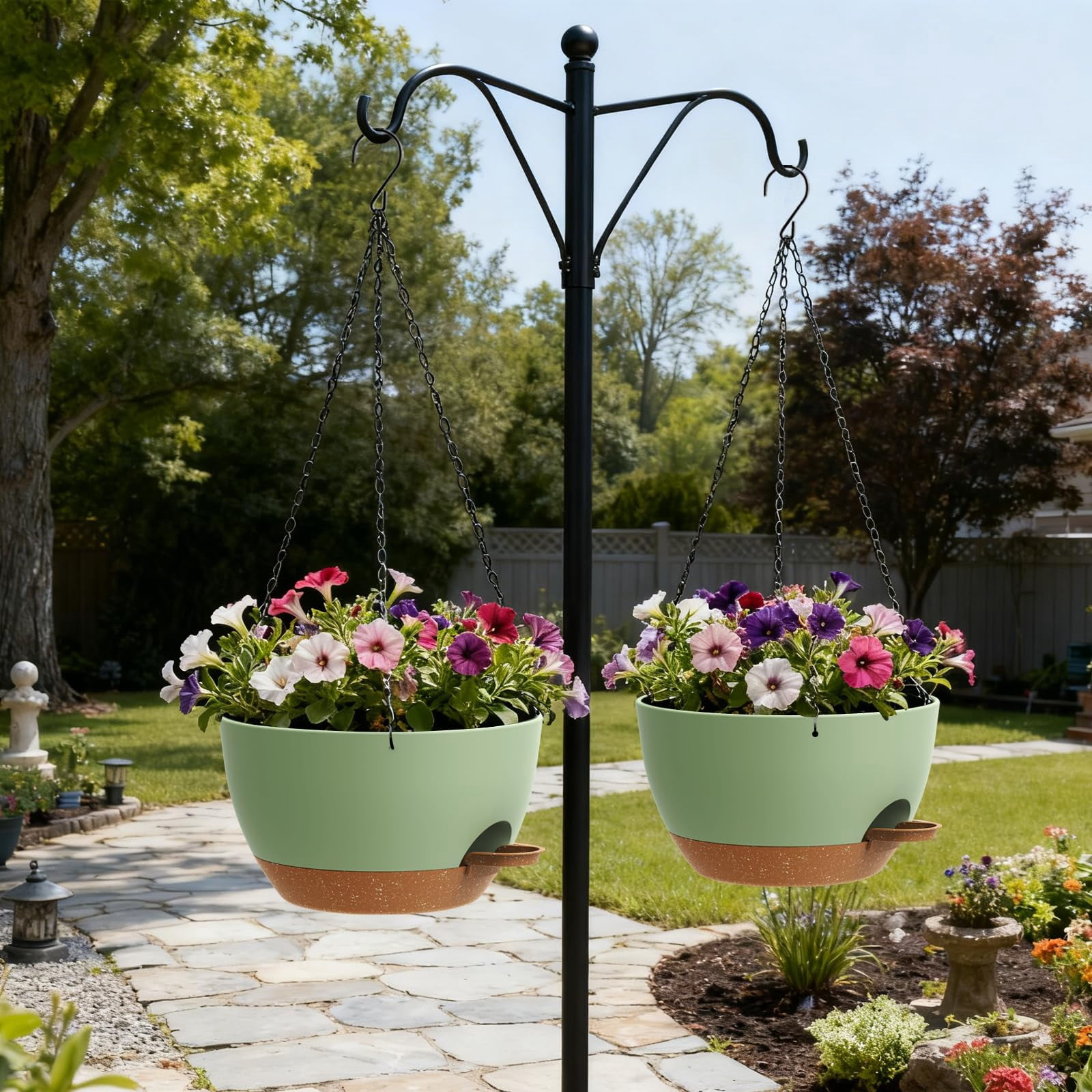13 Inch 2 Pack Large Self Watering Hanging Planters For Indoor Outdoor Plants  Plant Pots With Removable 50 Oz Reservoir Plastic Basket Window Porch Garden Green Brown