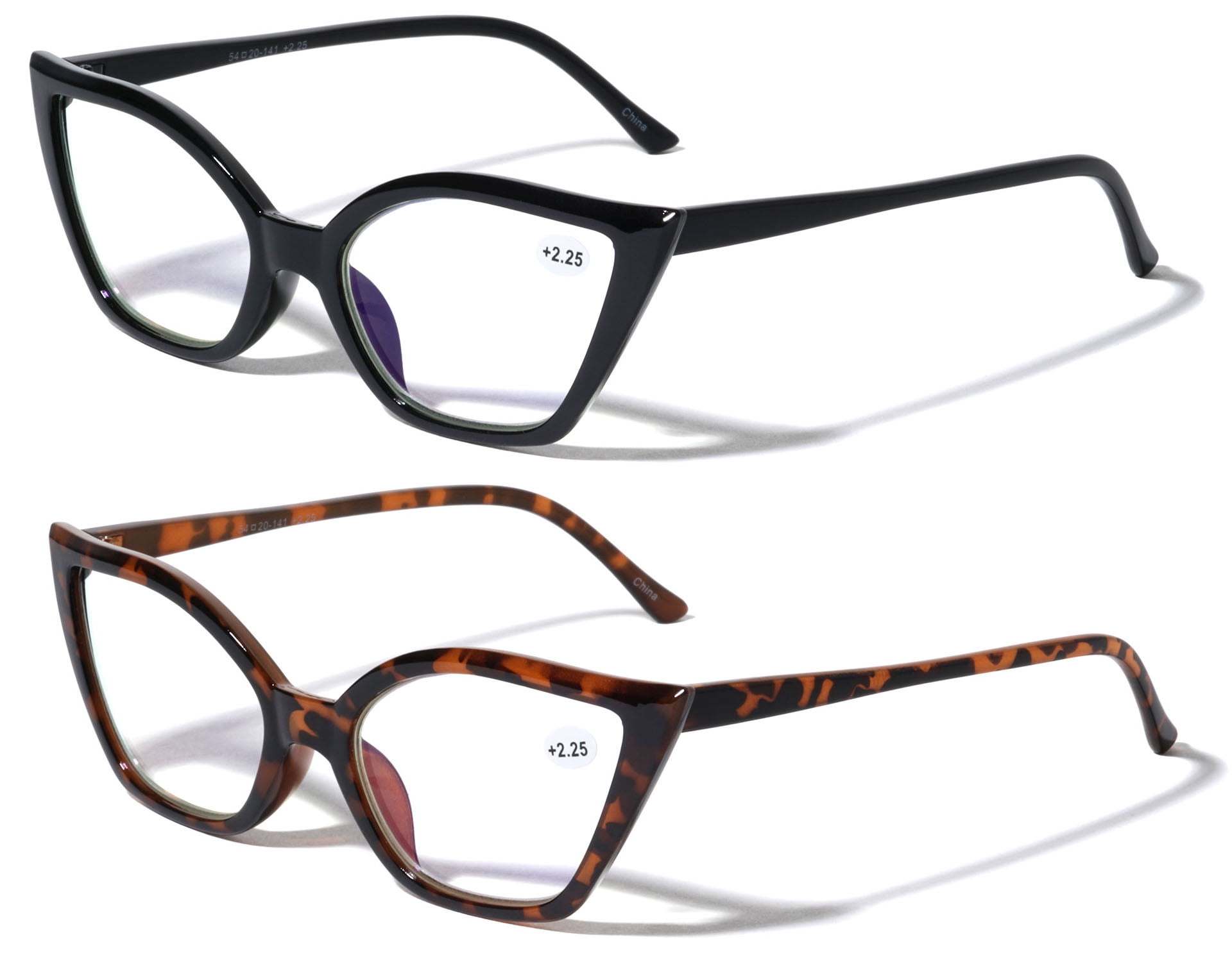 2 Pairs Women Pointed Tip Cat Eye AntiBlue Reading Glasses Clear