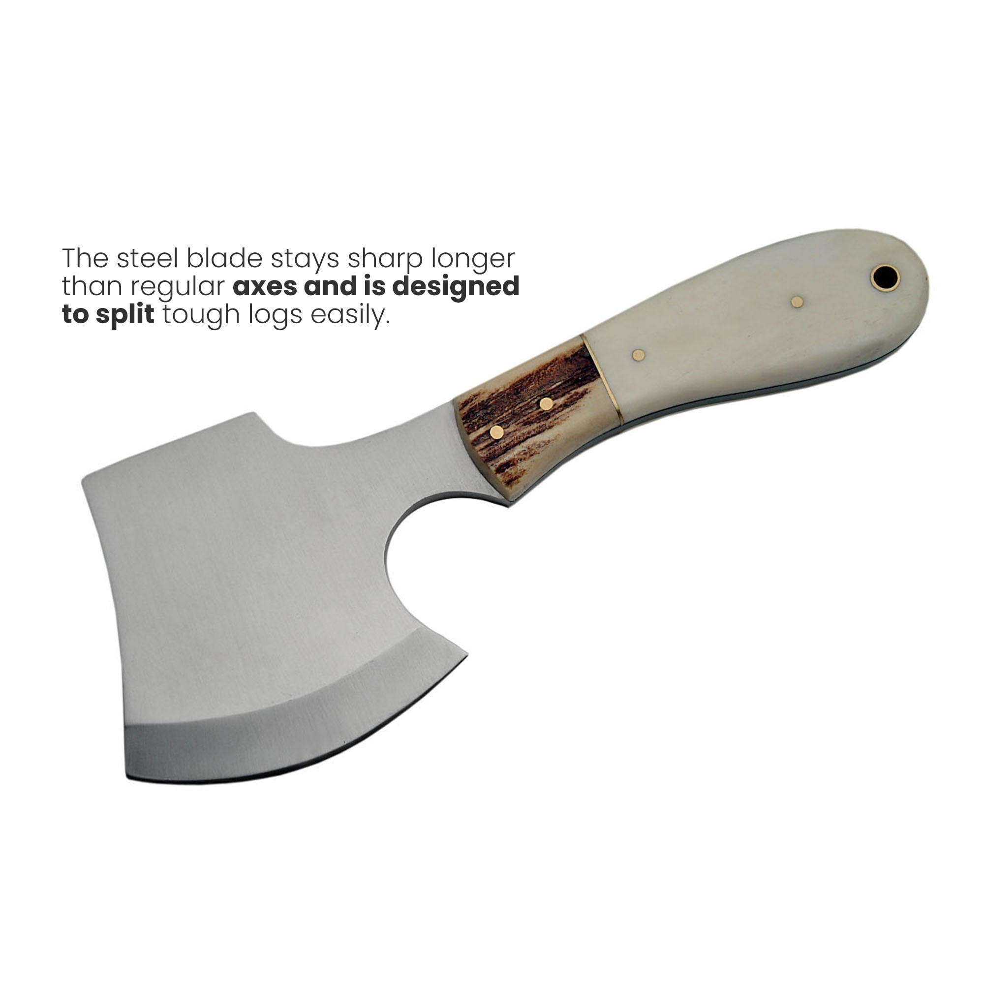 SZCO 8 Inch Bone and Stag Hatchet Full Tang Outdoor Camping Hatchet With Brass Pins Leather Sheath Compact Utility Axe Tool