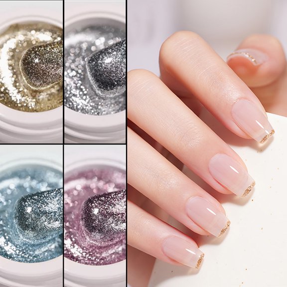 Chrome Platinum Glitter Nail Polish Suits,High Density Platinum Drawing Gel Polish Suits,Sparkle Glitter Gel Nail Suits, Polish for Salon Home Nail Art DIY
