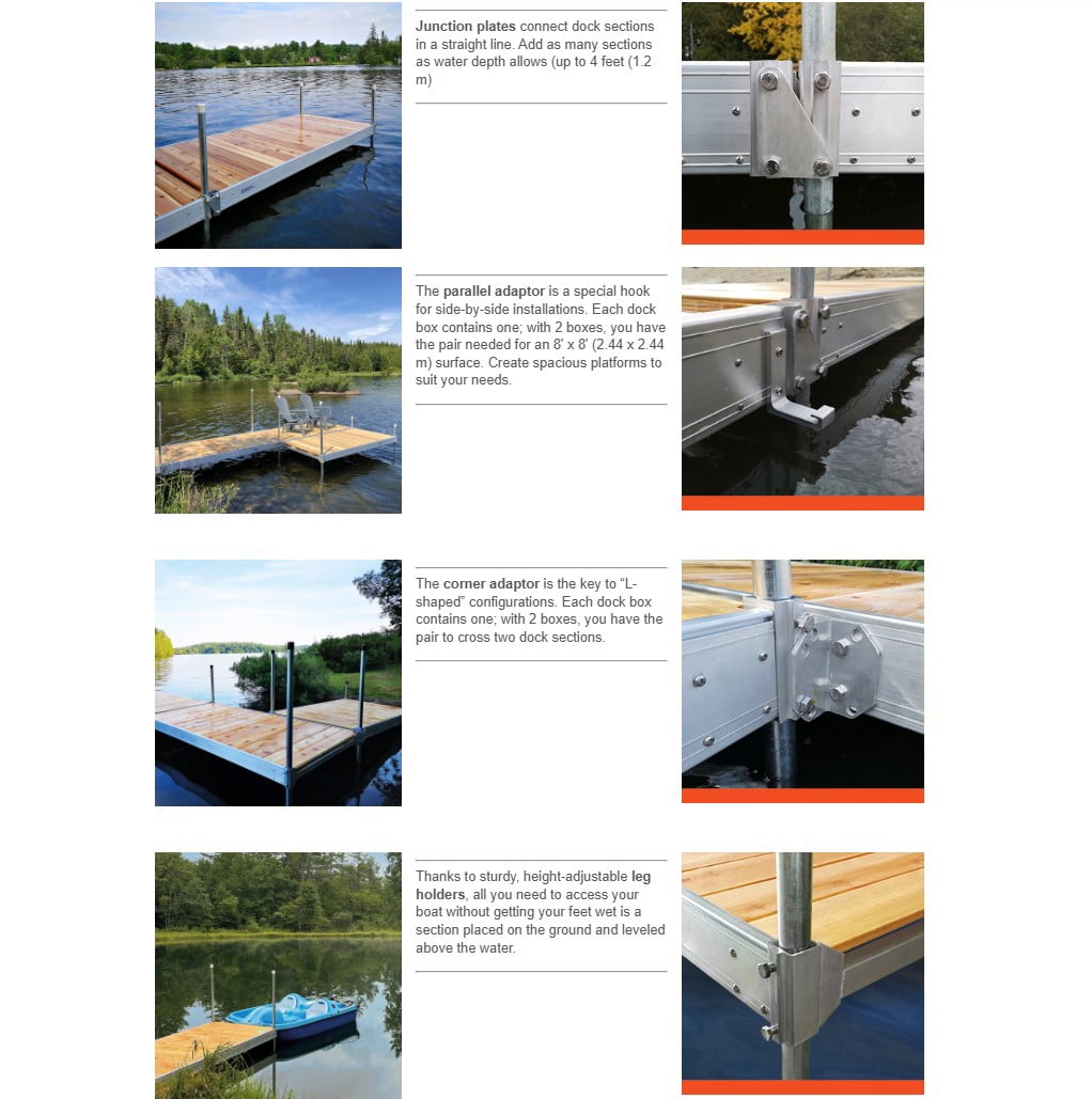 Multinautic, QP-400, 4-Sections, 4 ft. x 8 ft. Aluminum Stationary Dock with Cedar Decking