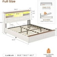 thumbnail image 3 of Farmhouse Full Size Bed Frame with Lift Up Storage & Bookcase Headboard - Wood Platform Bed with USB Charging Station, LED Lights, No Box Spring Needed, White, 3 of 9