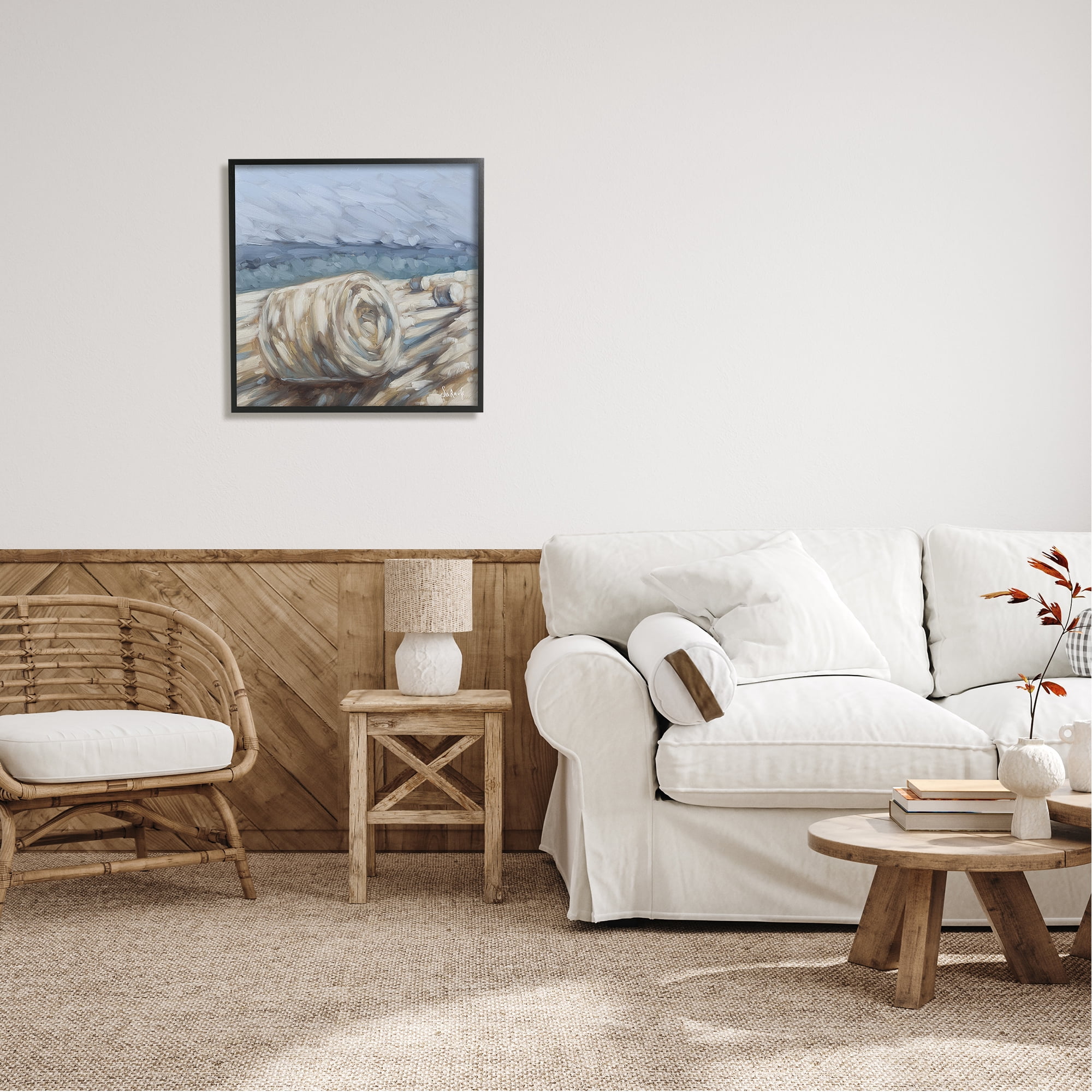 Stupell Hay Bales Rural Farm Field Landscape Painting Black Framed Art Print Wall Art