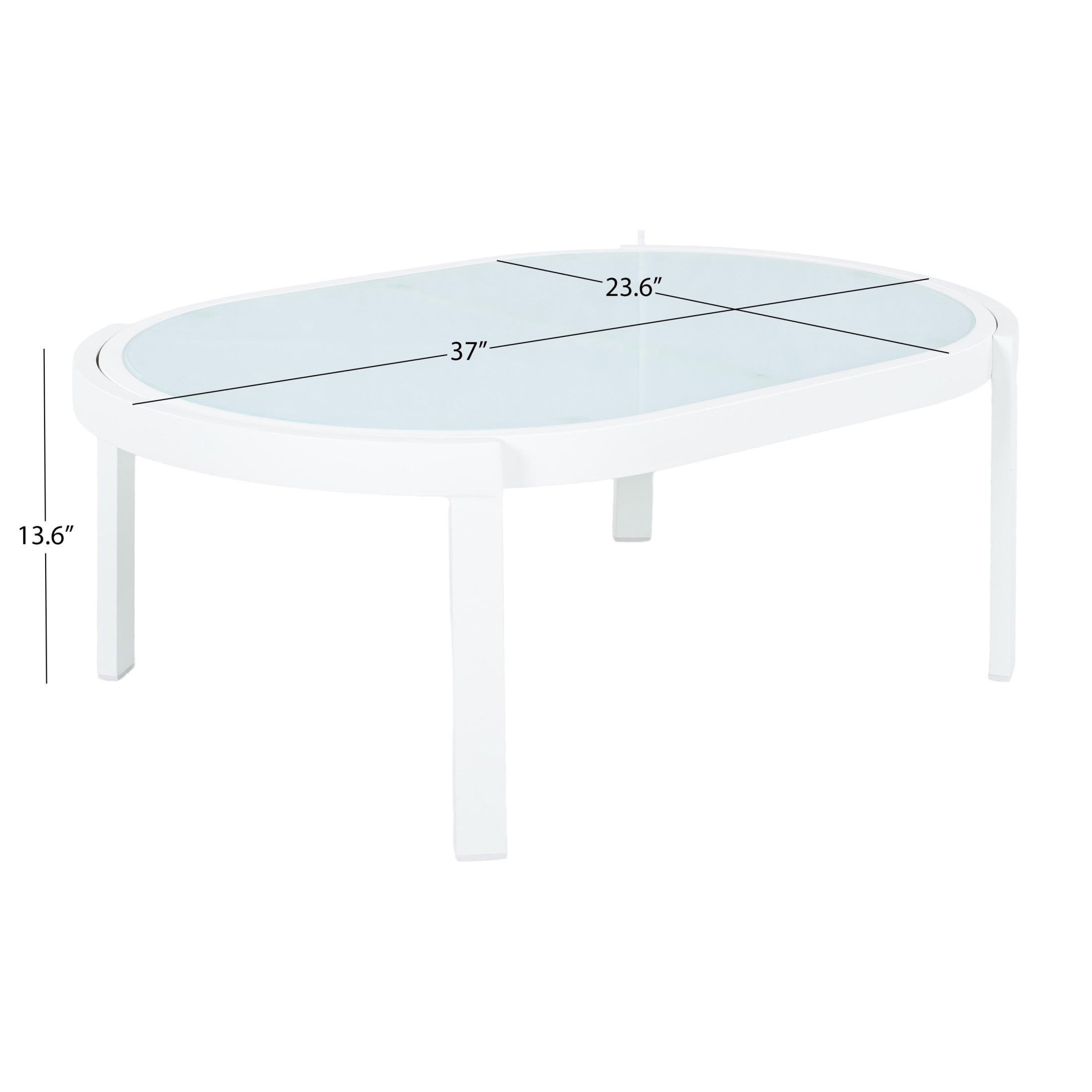 Christopher Knight Home Outdoor Oval Coffee Table, Aluminum Frame with Tempered Glass Top, White