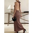 thumbnail image 5 of Womens Brown Polka Dot Sleeveless High Neck Maxi Dress, Loose Flowy Casual Summer Beach Vacation Sundress, 5 of 8