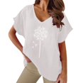 thumbnail image 1 of TSADFHJI Hauts Pailletés pour Femmes T-Shirt Décontracté à Manches Courtes Imprimé Pissenlit Col en V m Blanc, 1 of 2