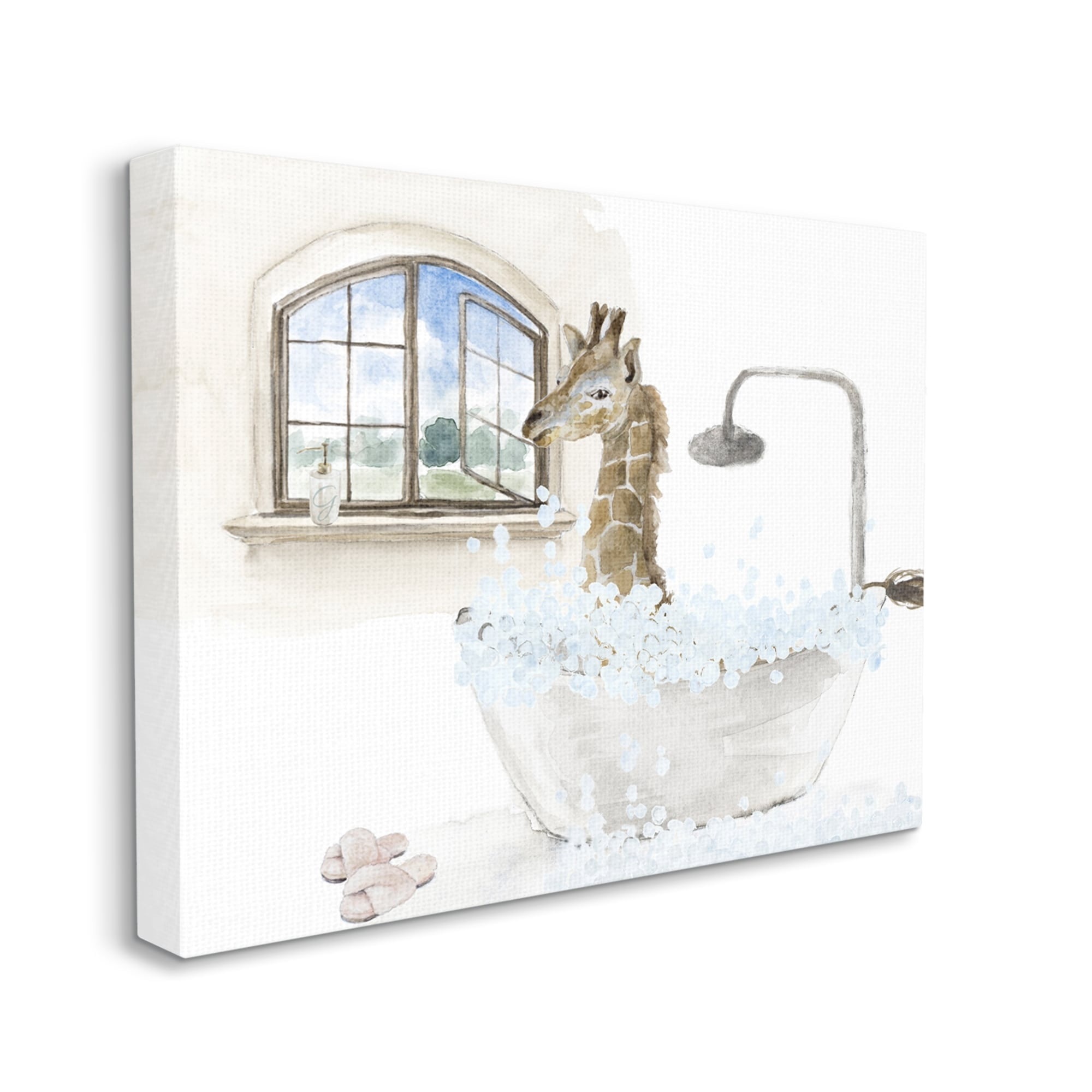 Stupell Giraffe Bubble Bath Animal Scene Animals & Insects Painting Gallery Wrapped Canvas Print Wall Art