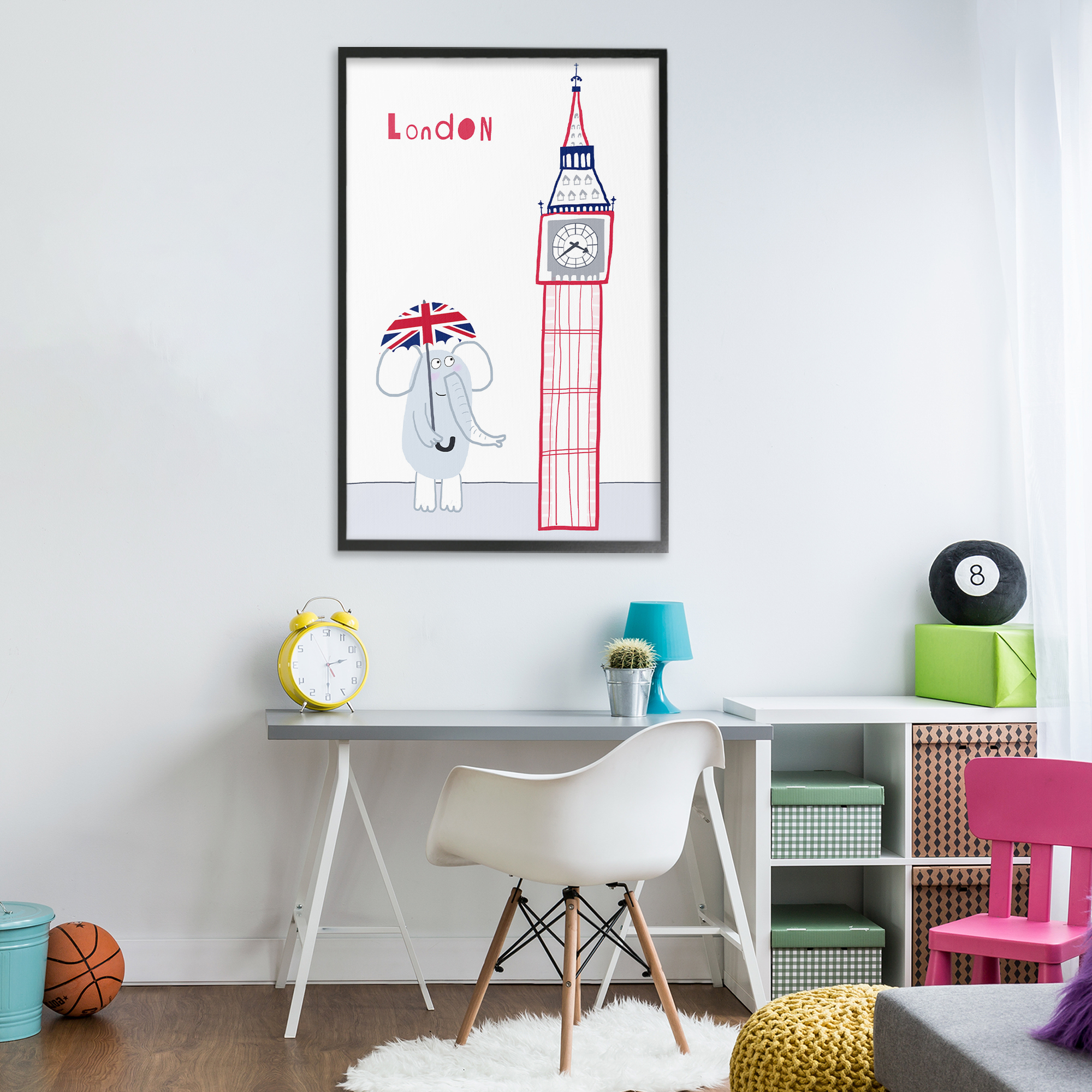 Elephant & Big Ben London Black Framed Giclee Art, design by Carla Daly