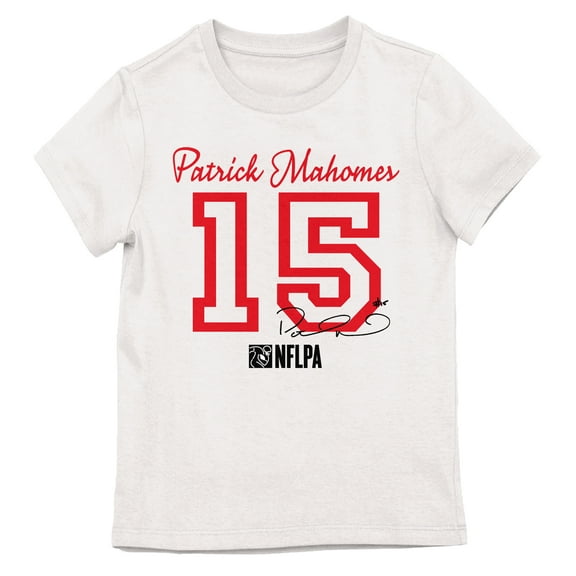 NFLPA Patrick Mahomes 15 Girl's White Crew Neck Short Sleeve T-shirt-XS