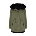 thumbnail image 5 of Scyoekwg Womens Winter Jacket Double Pocket Zipper Button Hooded Plush Jacket Fashion Loose Casual Long Sleeve Solid Color Warm Coats Outwear (Army Green,XL), 5 of 6