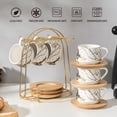 thumbnail image 4 of Ceramic Espresso Cups with Saucers and Metal Stand, Small 4 oz Porcelain Demitasse Cups Set of 6, Cute Cappuccino Coffee Cups for Double Espresso, Tea, Marbling White, 4 of 16