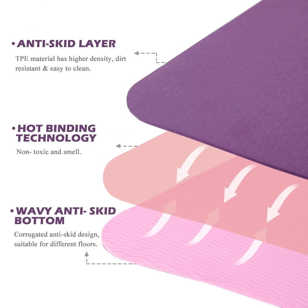 Non-Slip Yoga Mat – Eco Friendly Anti-Tear Pilates Mat, 1/4” Thick Exercise Mat for Women with Carrying Sling & Storage Bag