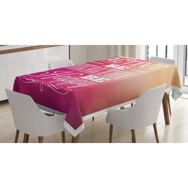 Ambesonne Fitness Tablecloth Rectangular Table Cover, Be Active Be Happy Pattern, 52"x70", Fuchsia White and Peach