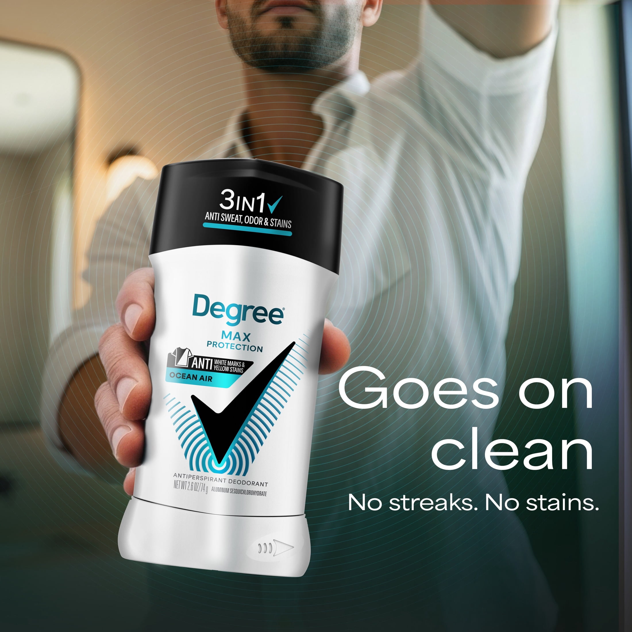 (4 pack) Degree Men 3in1 Max Protection Antiperspirant Deodorant Anti Sweat Odor and Stains Ocean Air 72-hour Protection, 2.6 oz