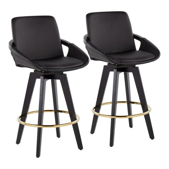 LumiSource Black Cosmo Swivel Fixed-Height Counter Stool - Set of 2
