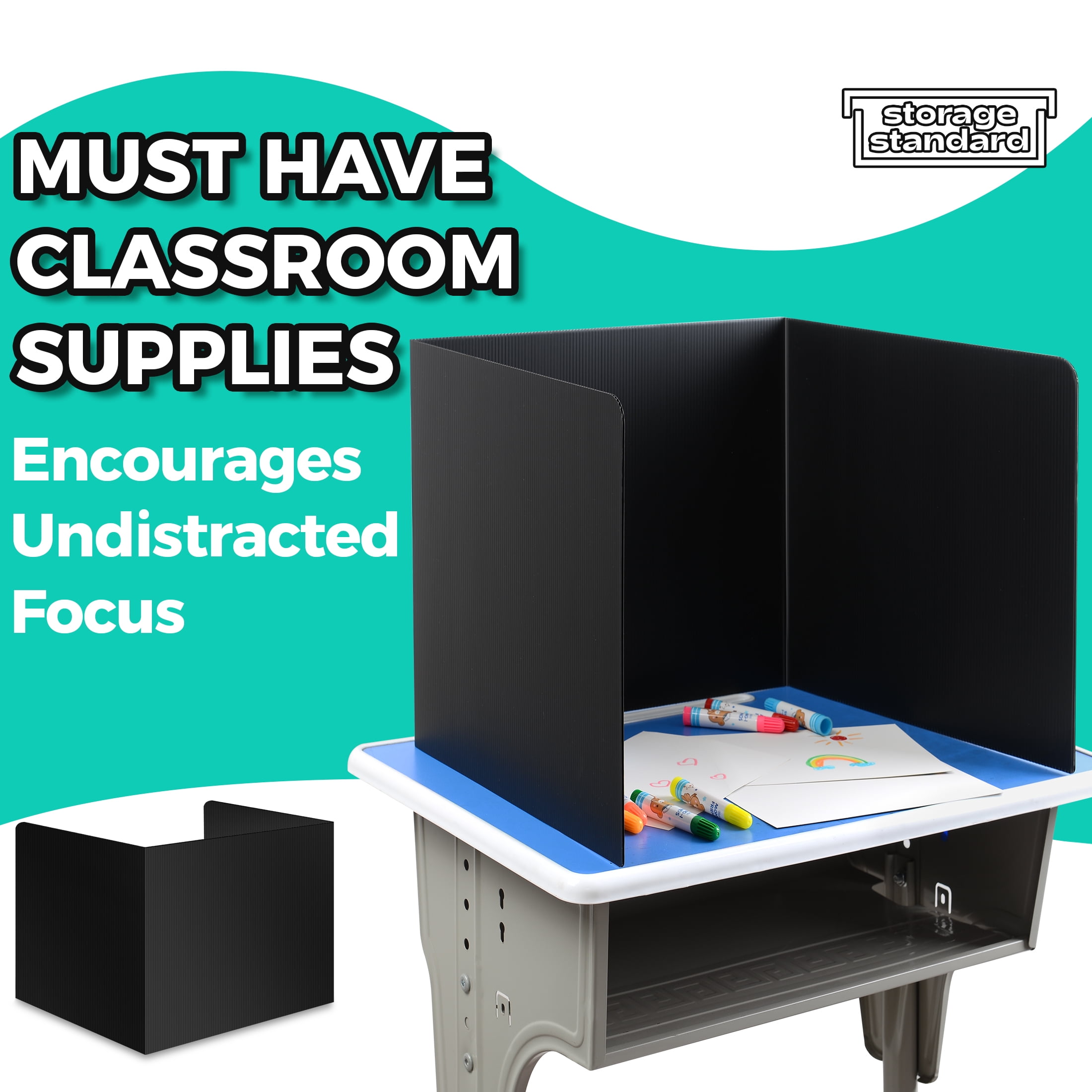 Storage Standard Student Desk Dividers Classroom Privacy Desktop Partition 22 Pack Black