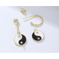 thumbnail image 2 of Unique Hawaiian Yin-Yang Earring, Sterling Silver Yellow-Gold Plated White & Black Enamel Yin-Yang CZ Dangle Earring E9504 Birthday Mom Gift, 2 of 3