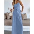 thumbnail image 5 of Women'S 2 Piece Summer Outfit Button Down Peplum Top and Wide Leg Pants Set Blue L, 5 of 7