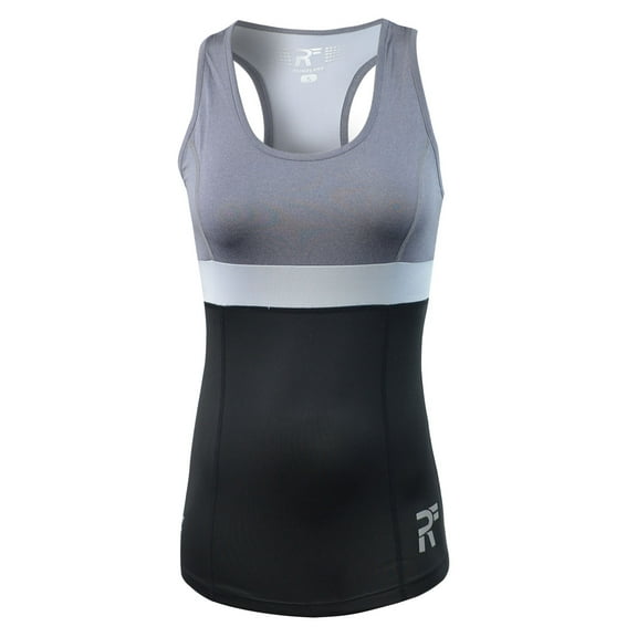 RunFlyte Women's Chakra II Tank Top - Fitted - Moisture Wicking - Charcoal/Black f3302-gkg