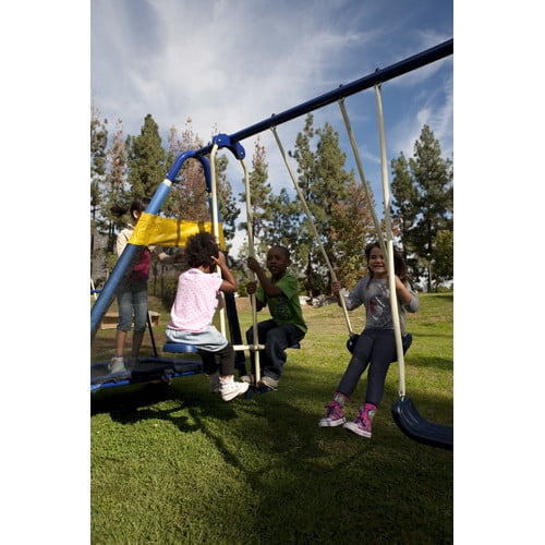 sportspower almansor metal slide and swing set with trampoline