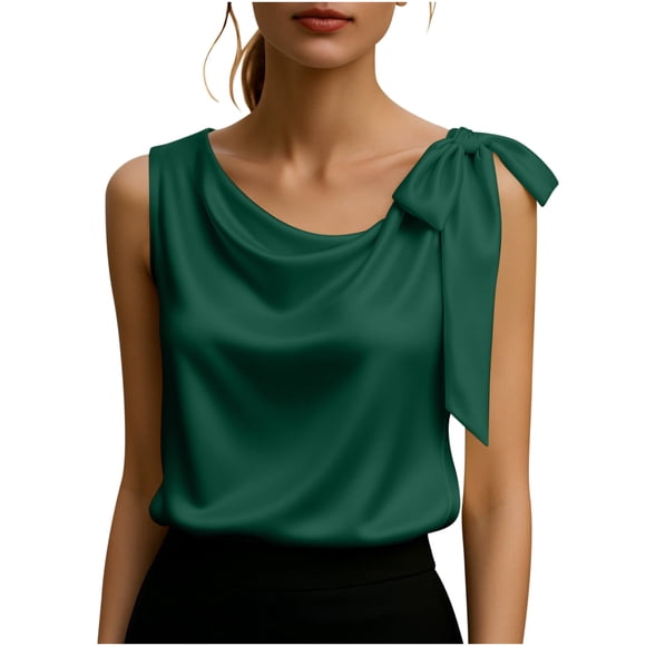 cfhntfmh Women's off Shoulder Silk Tops Casual Sleeveless Asymmetrical Neck Satin Blouse Business Office Shirts Work Clothes