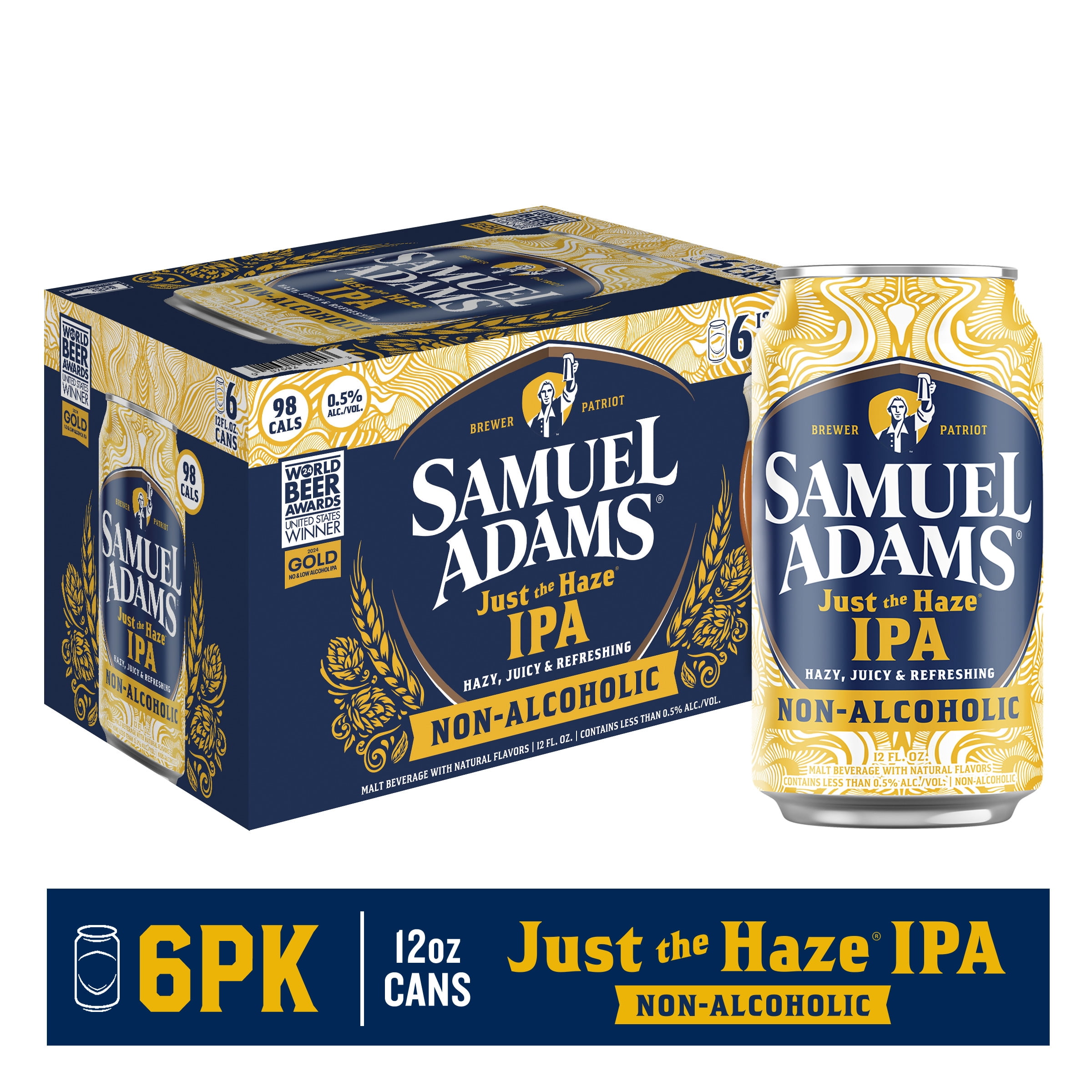 Samuel Adams Just The Haze Non-Alcoholic IPA Craft Beer, Alcohol Free, 6 pk, 12 fl oz Cans