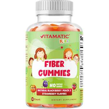 Vitamatic Kids Prebiotic Fiber Gummies for Adults - 4G Fiber Extra Strength - Zero Sugar Added - 60 Pectin Based Gummies - Digestive Health & Regularity Support