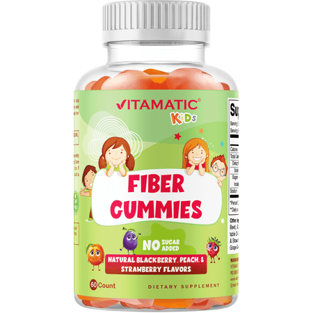 Vitamatic Kids Prebiotic Fiber Gummies for Adults - 4G Fiber Extra Strength - Zero Sugar Added - 60 Pectin Based Gummies - Digestive Health & Regularity Support