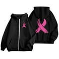thumbnail image 4 of Black Hoodie Womens Oversized Zip Up Women Sweatshirt Casual Daily Women's Pullover Cancer Awareness Month Long Sleeve Pocket Drawstring For Everyday Wear, 4 of 6
