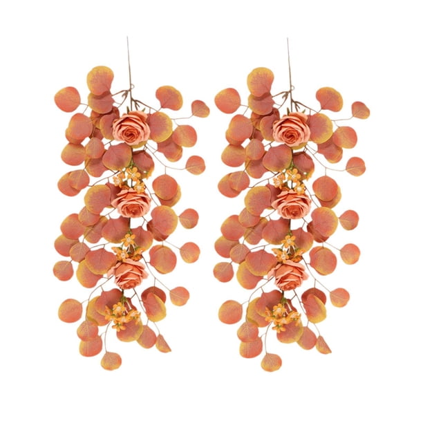 2 guirnaldas artificiales de eucalipto otoñal para colgar en pared, hojas otoñales, para fiestas al libre y decoración del hogar.