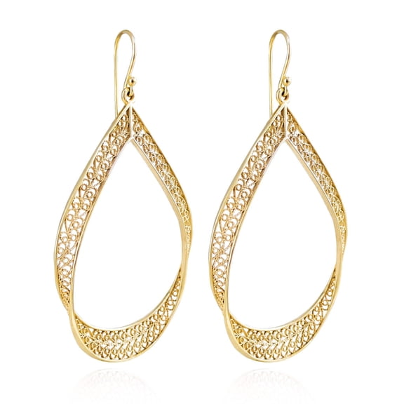 Turkish Bling Filigree Intricate Hoop Earrings 18k Gold over Bronze