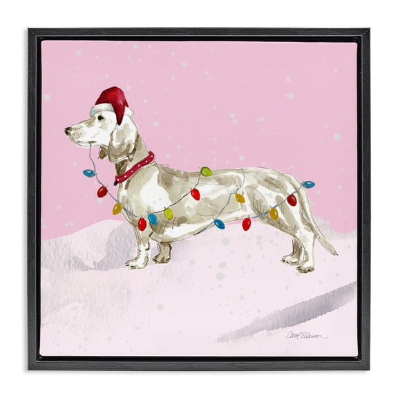Stupell Industries Christmas Lights Dachshund Black Framed Floater Canvas Wall Art, design by Carol Robinson, 18 x 18