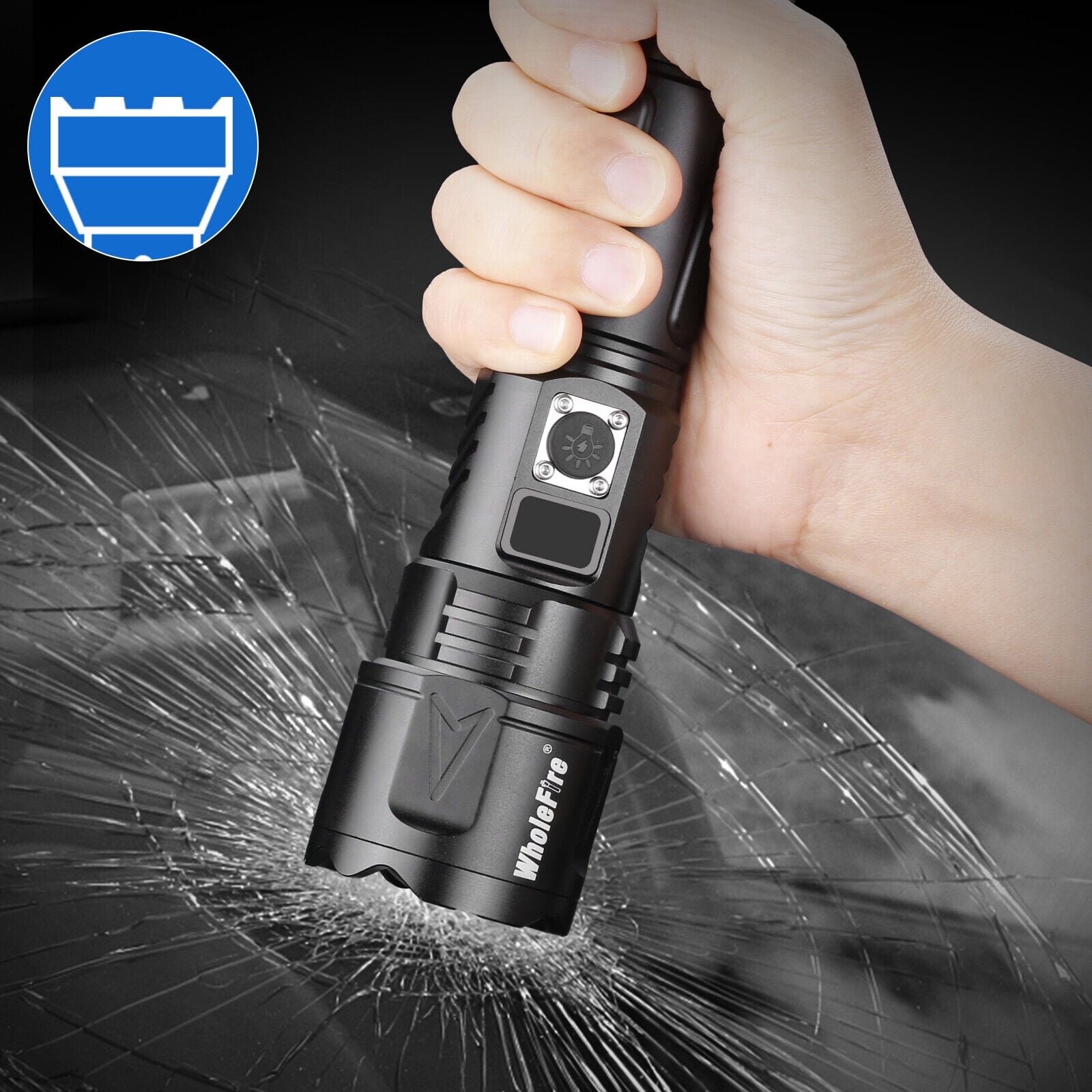 WholeFire 30W LED Rechargeable Flashlight Super Bright 5 Modes Digital Display Flashlights for Emergencies Camping